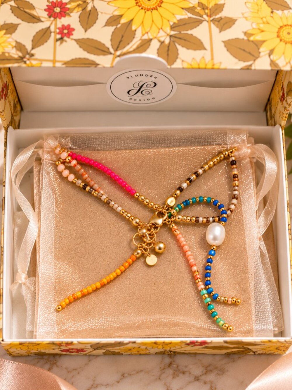 Plunder Design Multicolor Beaded Gold Tone Boho Jewelry